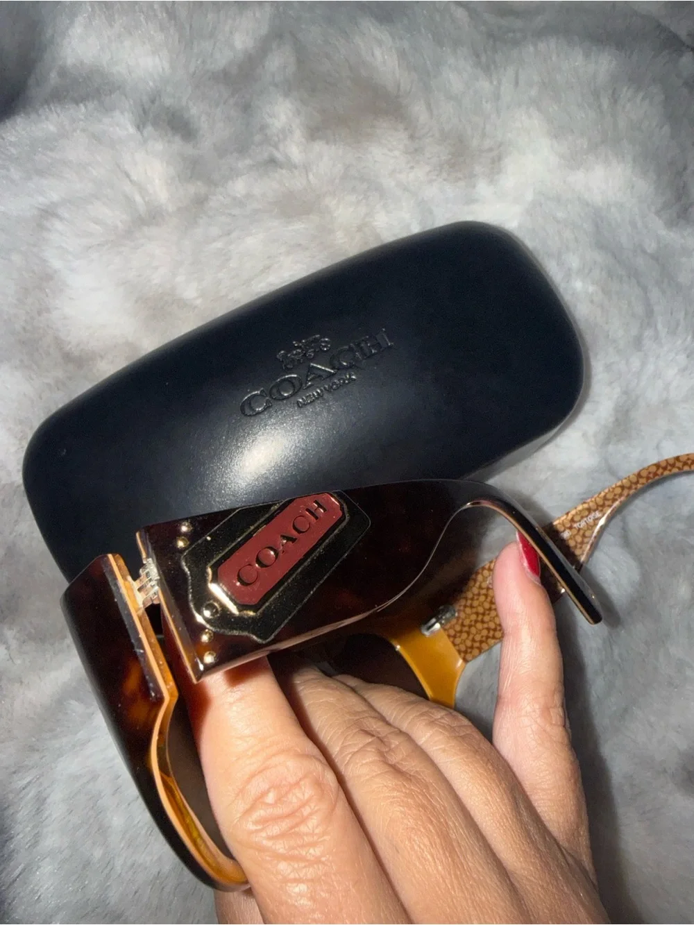 Coach Tortoiseshell and Gold Oversized Shield Sunglasses